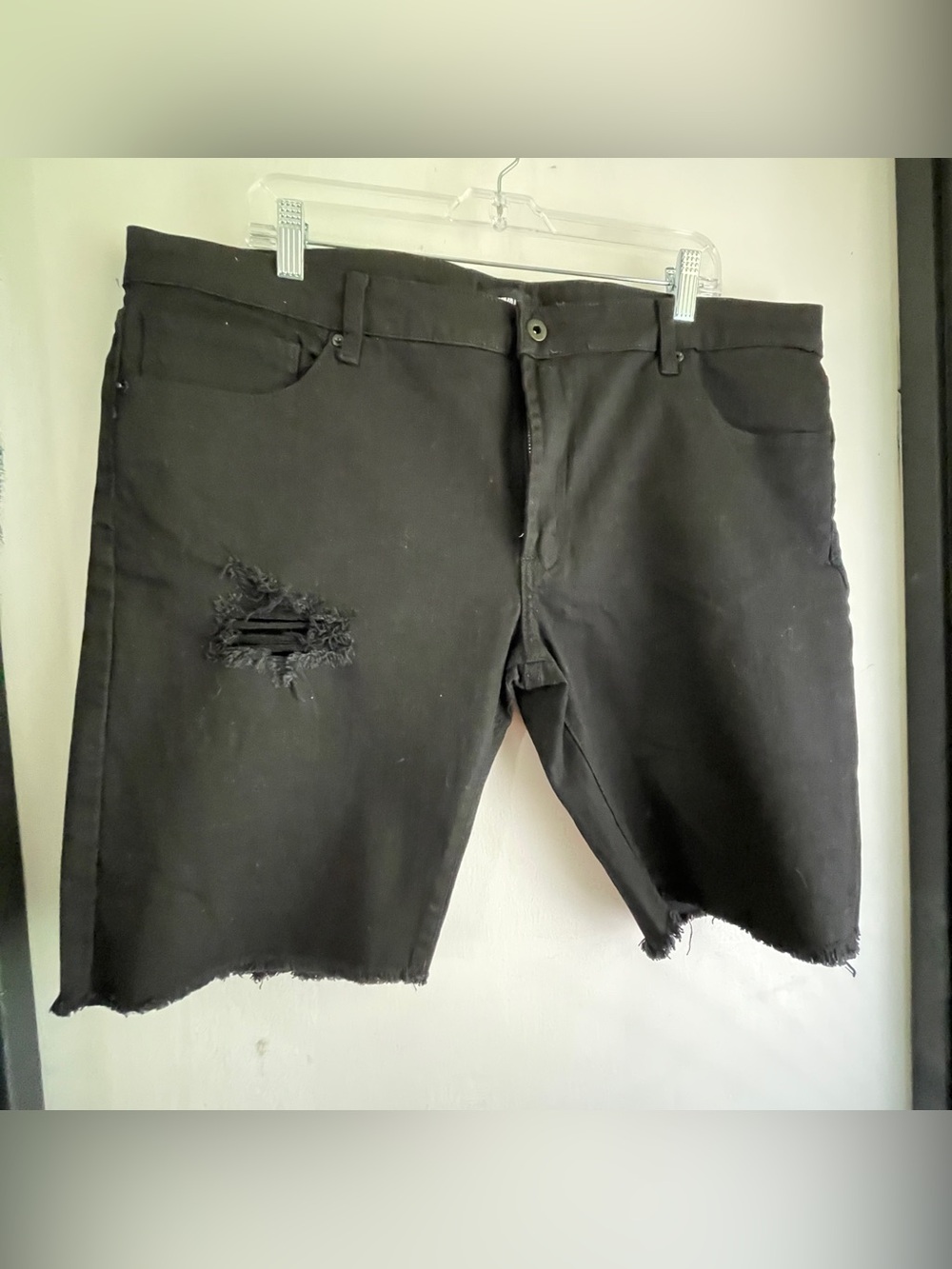 Men's Black Distressed Denim Cutoff Shorts